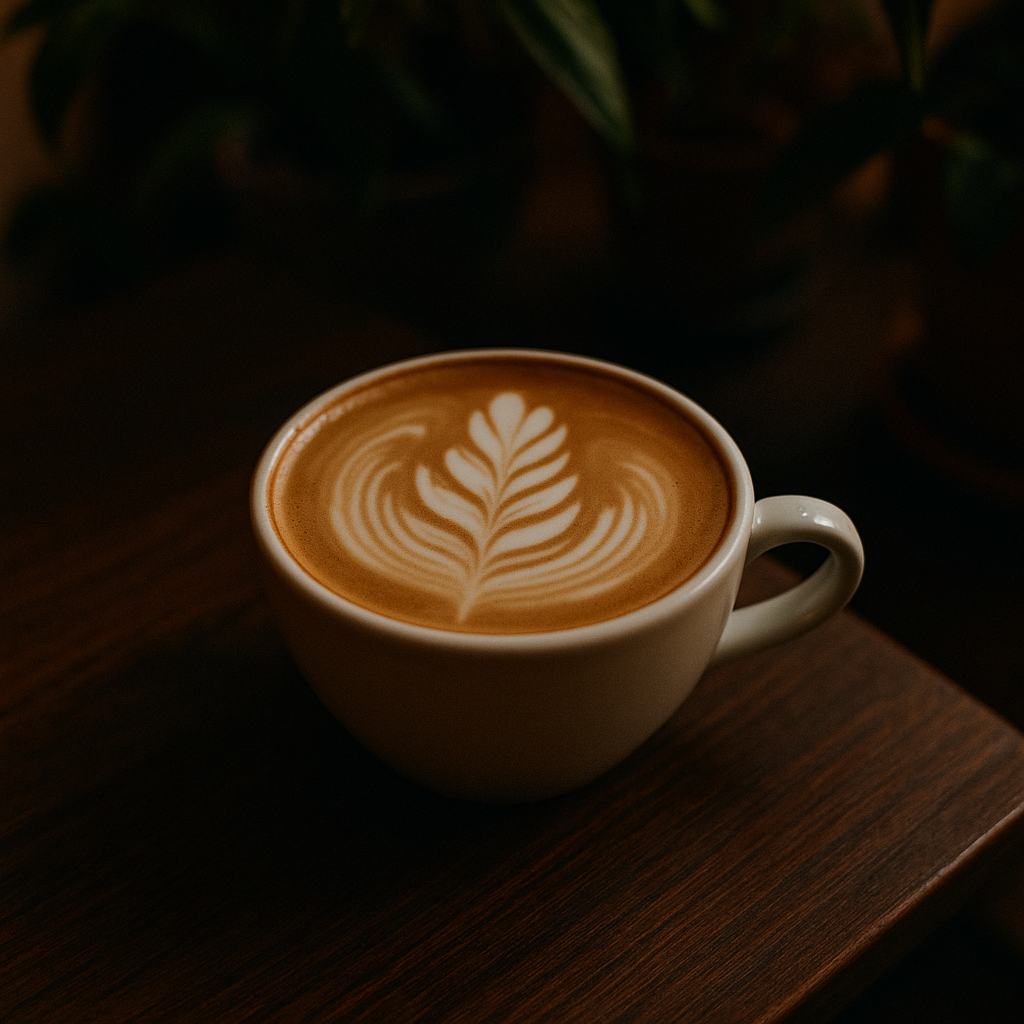 a picture of a rosetta latte art in a mug 